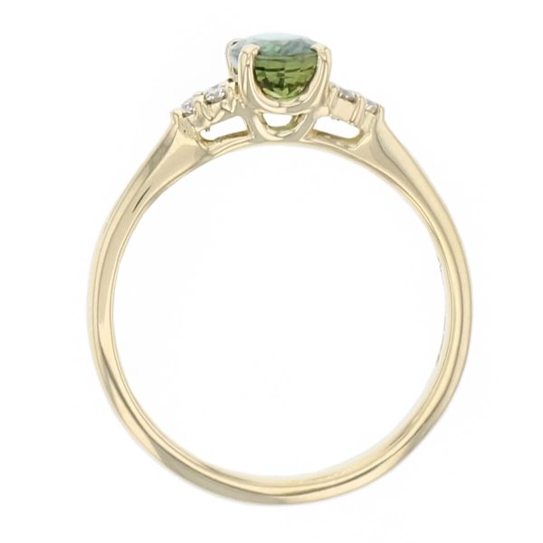sapphire, diamond 18ct yellow gold shoulder set ring
