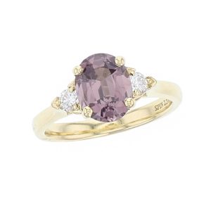 spinel, diamond 18ct yellow gold trilogy ring