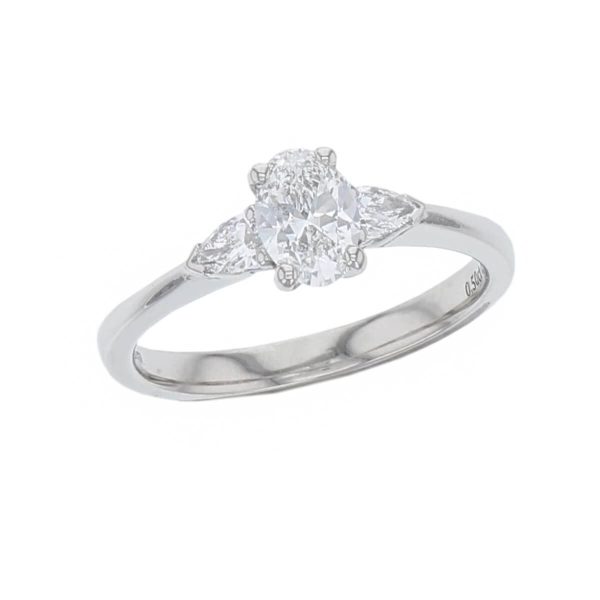 Diamond Platinum Trilogy Ring, oval diamond, three stone