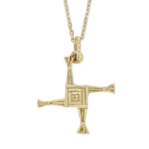 St. Bridget's Cross, Faller 18ct yellow gold cross pendant, St. Brigid of Kildare, patron saint of Ireland, 18ct yellow gold rush cross, Cros Bríde, Crosóg Bríde or Bogha Bríde, woven rushes, christian symbol, celtic, Christian cross, catholic cross, religious gifts, faith, blessing, mother’s gifts, grandmothers gifts, daughters gifts