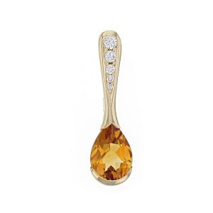 pear gemstone pendant, gemstone and diamond pendant, Citrine 18ct Yellow Gold Pendant