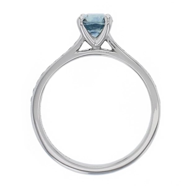 Teal Sapphire & Diamond Platinum Ring