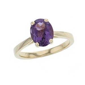 18ct yellow gold purple oval cut amethyst gemstone dress ring, designer jewellery, quartz gem, jewelry, handmade by Faller, Londonderry, Northern Ireland, Irish hand crafted