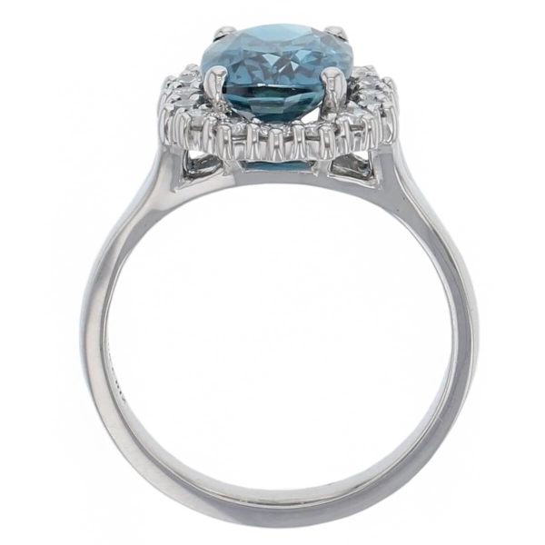 alternative engagement ring, platinum ladies cushion cut blue zircon & diamond designer cluster engagement ring designed & hand crafted by Faller of Derry/ Londonderry, dress ring, precious jewellery, jewelry, gem