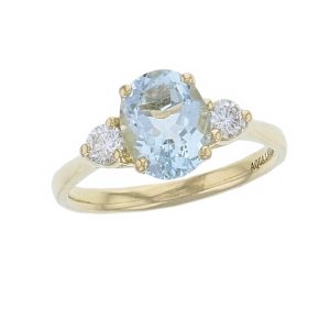 Aquamarine & Diamond 18ct Yellow Gold Trilogy Ring