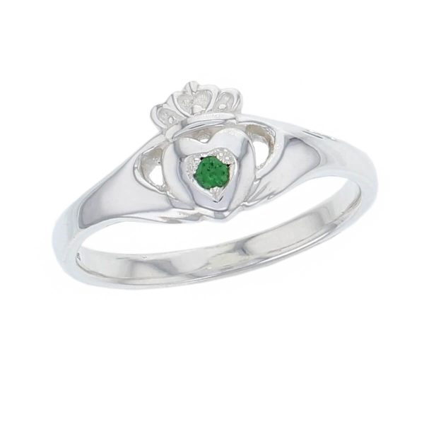 Faller Claddagh, sterling silver, Irish, love, loyalty & friendship, hands, heart & crown, dress ring, ladies, tsavorite garnet, green gem