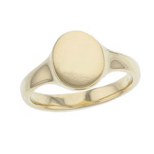Oval ladies solid 18ct yellow gold signet dress ring designed & hand crafted by Faller of Derry/ Londonderry, personalised engraving, precious jewellery, jewelry