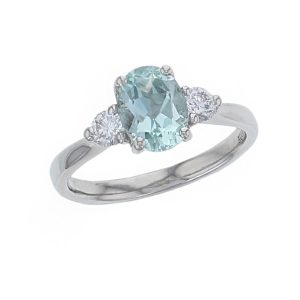Aquamarine & Diamond Platinum Trilogy Ring