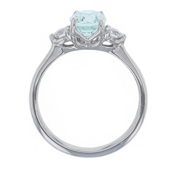 Aquamarine & Diamond Platinum Trilogy Ring