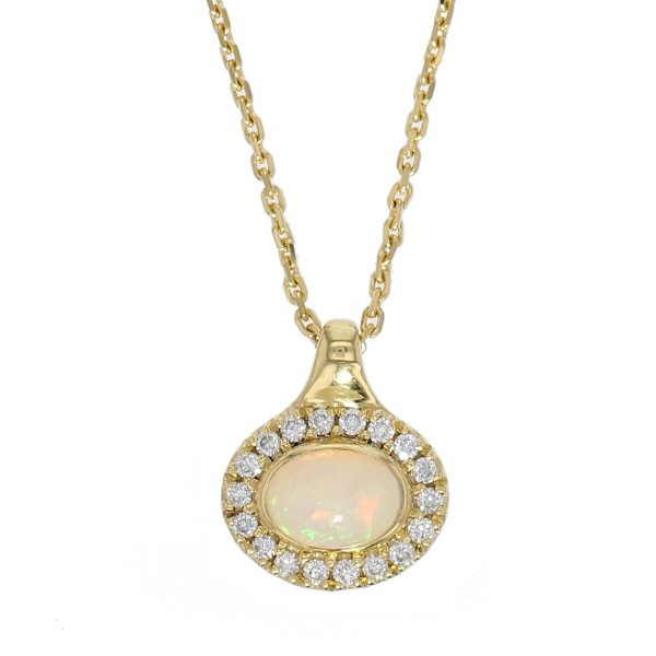 Opal & diamond 18ct yellow gold pendant