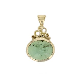 18ct yellow gold green cabochon tourmaline gemstone pendant, designer jewellery, gem, jewelry, handmade by Faller, Londonderry, Northern Ireland, Irish hand crafted