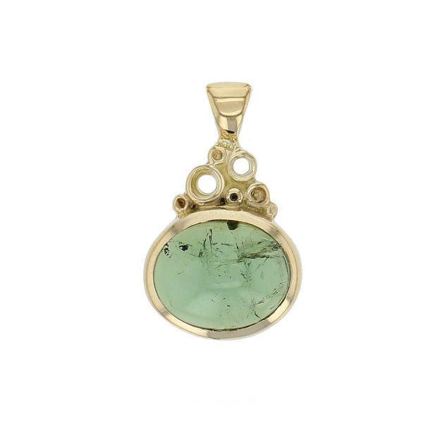 18ct yellow gold green cabochon tourmaline gemstone pendant, designer jewellery, gem, jewelry, handmade by Faller, Londonderry, Northern Ireland, Irish hand crafted