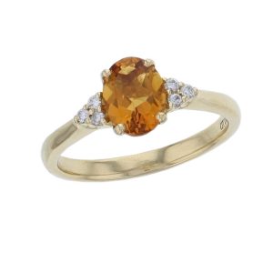 citrine, diamond 18ct yellow gold shoulder set ring