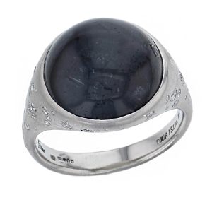 Platinum brilliant cabochon blue tourmaline diamond ring