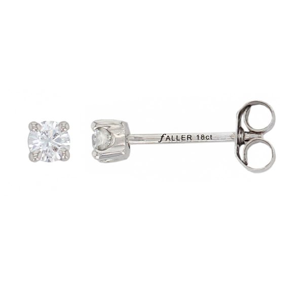 Faller round brilliant cut 4 claw set diamond 18ct white gold ladies solitaire earrings, 18kt, designer, handmade by Faller, Derry/ Londonderry, hand crafted, precious jewellery, jewelry