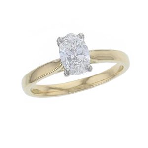 oval cut diamond solitaire engagement ring, platinum & 18ct yellow gold, 18kt, designer, handmade by Faller, hand crafted, betrothal, promise, precious jewellery, jewelry, hand crafted, GIA certified, , G.I.A. GIA, 4 claw setting