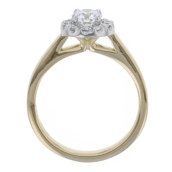 round brilliant cut diamond cluster engagement ring, 18ct yellow gold, platinum, designer, handmade by Faller, hand crafted, betrothal, promise, precious jewellery, jewelry, hand crafted dress ring