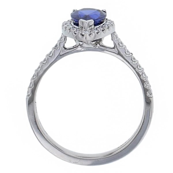 alternative engagement ring, platinum ladies pear cut blue sapphire & diamond designer cluster engagement ring designed & hand crafted by Faller of Derry/ Londonderry, dress ring, precious jewellery, jewelry, gem