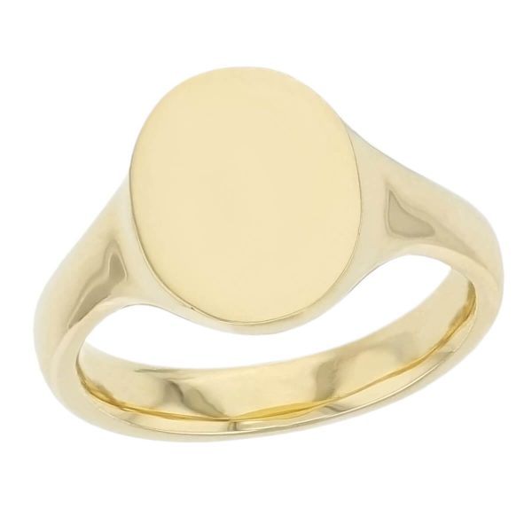 Oval solid 18ct yellow gold signet dress ring designed & hand crafted by Faller of Derry/ Londonderry, personalised engraving, precious jewellery, jewelry