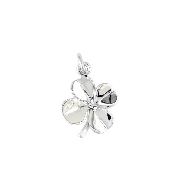 18ct white gold four leaf clover pendant, luck symbol, faith, hope and love, charm, Ireland, designer handmade by Faller, Derry/ Londonderry, Irish hand crafted