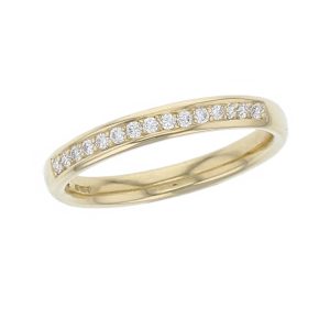 3.0mm wide 18ct yellow gold ladies round brilliant diamond set wedding ring, woman’s bridal, diamond grain set eternity ring, personalised engraving, court profile, comfort fit, precious jewellery by Faller of Derry/ Londonderry, jewelry,
