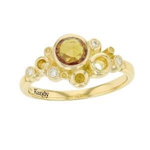 Faller Fizz sapphire and diamond 18ct yellow gold yellow ladies dress ring, designer jewellery, jewelry, handmade by Faller, Londonderry, Northern Ireland, Irish hand crafted