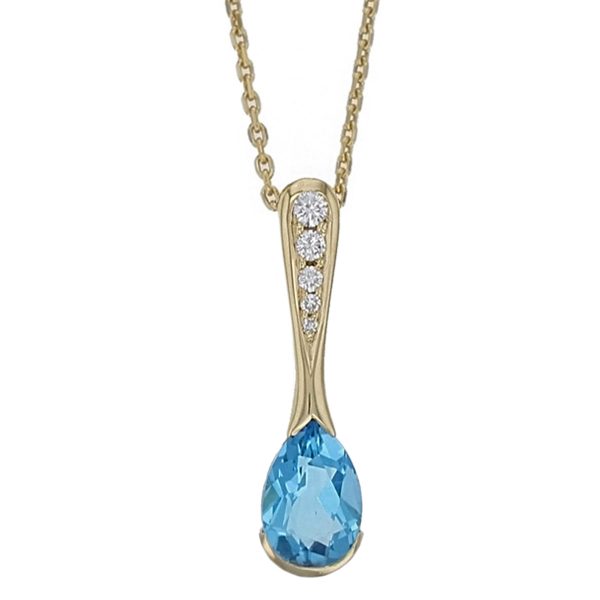 pear gemstone pendant, gemstone and diamond pendant, Blue Topaz 18ct Yellow Gold Pendant