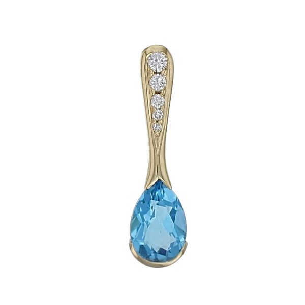 pear gemstone pendant, gemstone and diamond pendant, Blue Topaz 18ct Yellow Gold Pendant