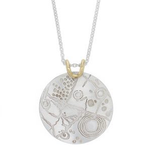 Prehistoric rock art, Ardmore Gallan sterling silver large disc pendant with 18ct gold wire detail and silver chain