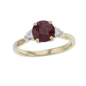 Malaya Garnet & Diamond 18ct Yellow Gold Trilogy Ring, red gem