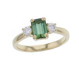 18ct yellow gold octagon green tourmaline & diamond ring