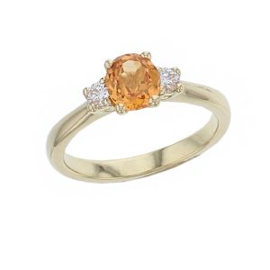 Garnet & Diamond 18ct Yellow Gold Trilogy Ring