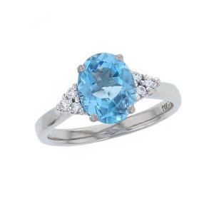 topaz, diamond platinum shoulder set ring