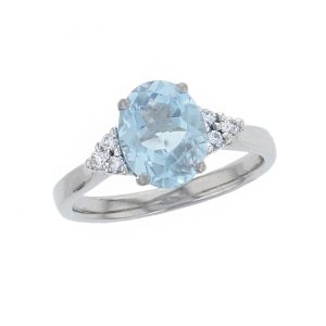 Aquamarine & Diamond Platinum Trilogy Ring