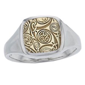 silver & 18ct yellow gold signet ring, celtic patterned ladies or mens ring