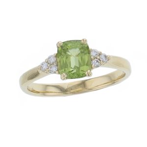 Peridot & Diamond 18ct Yellow Gold Shoulder set Ring