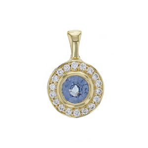 round blue sapphire halo pendant