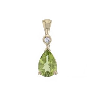 pear cut peridot & diamond halo 18ct yellow gold ladies pendant