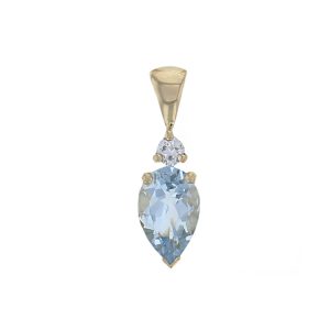 Faller pear cut aquamarine gemstone & diamond halo 18ct yellow gold ladies pendant with chain, 18kt, designer, handmade by Faller, Derry/ Londonderry, hand crafted, precious jewellery, jewelry