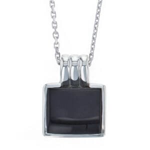 rectangular rim set onyx silver mens pendant,