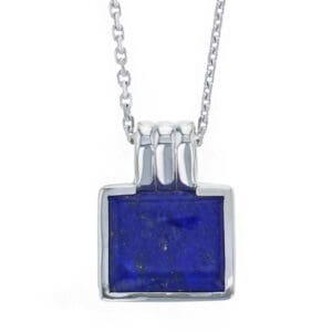 Lapis Lazuli Silver Ribbed Pendant & Chain