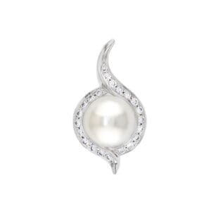 6- 6.5mm Akoya cultured saltwater pearl diamond halo platinum pendant with chain