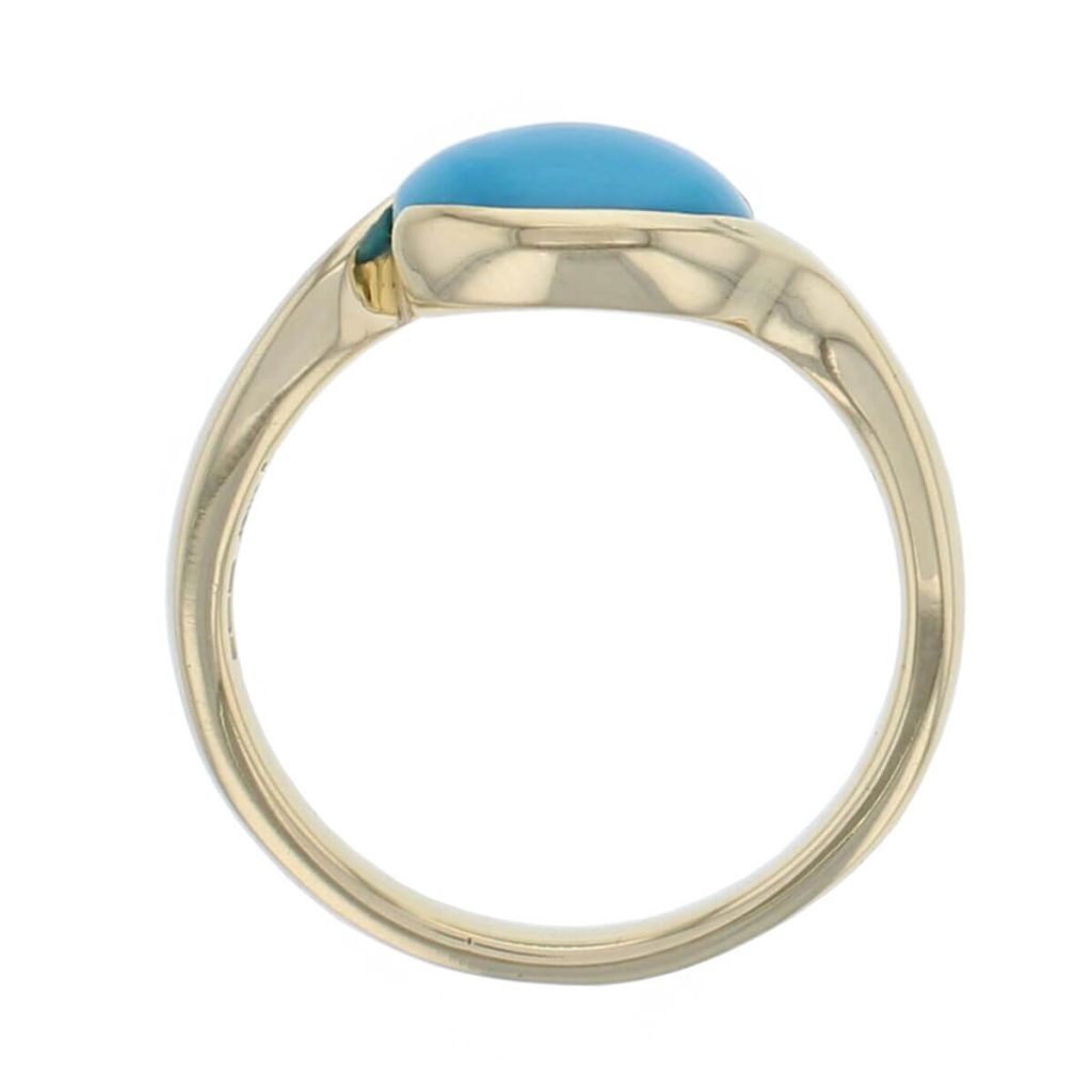 18ct yellow gold oval cabochon cut turquoise gemstone ladies dress ring, designer jewellery, gem, jewelry, handmade by Faller, Londonderry, Northern Ireland, Irish hand crafted